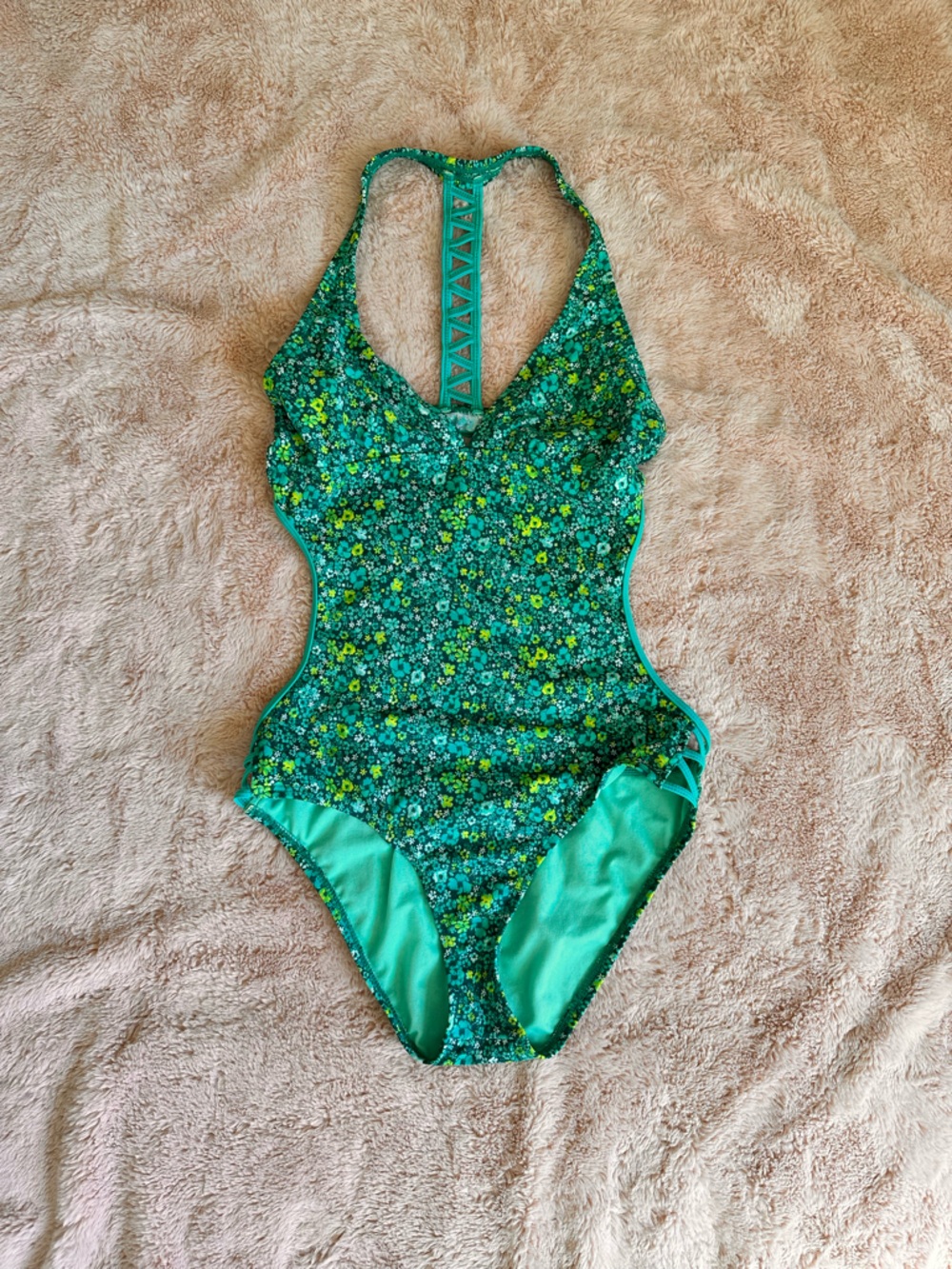Athleta Green Floral One-Piece Swimsuit